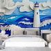 Papier peint phare majestueux avec vagues dynamiques pour décoration murale de chambre moderne