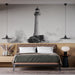 Papier peint mural avec phare majestueux sur une roche entouré d'embruns pour décoration de chambre moderne.
