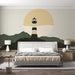 Papier peint moderne avec phare sur fond naturel et minimaliste pour chambre adulte.