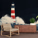 Papier peint marin avec phare rouge et blanc entouré de vagues tumultueuses pour décoration murale moderne.