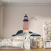 Papier peint phare stylisé avec vagues apaisantes pour chambre d'enfant moderne
