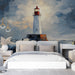 Papier peint maritime avec phare éclatant sur fond dramatique pour chambre moderne
