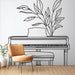 Papier peint élégant avec piano à queue et feuillage stylisé pour salon moderne.