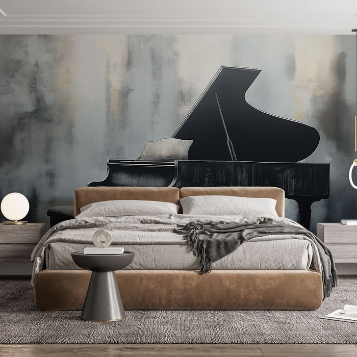 Papier peint élégant avec piano à queue noir sur fond texturé pour chambre moderne