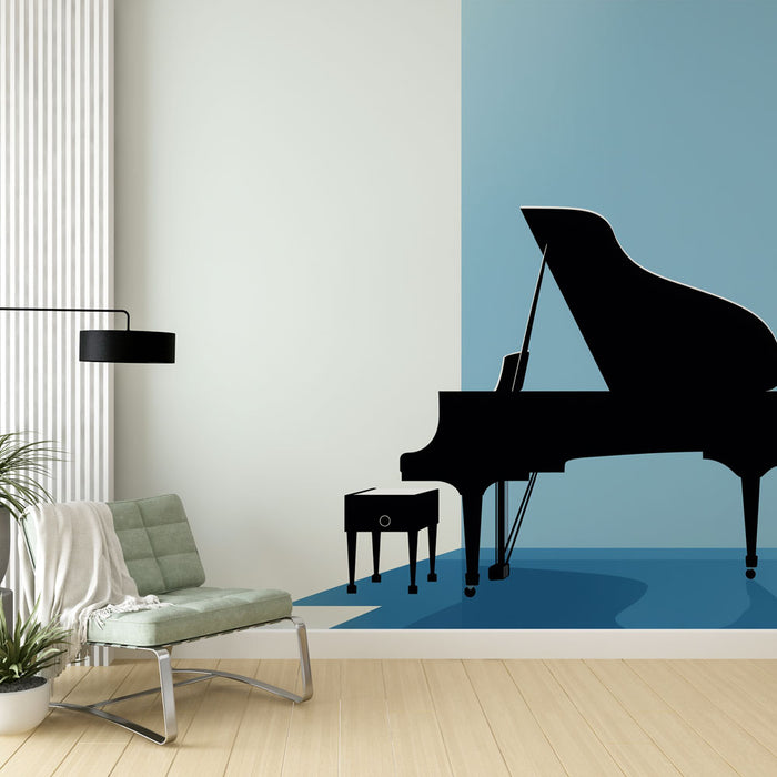 Papier peint design avec silhouette de piano noir sur fond pastel pour salon moderne