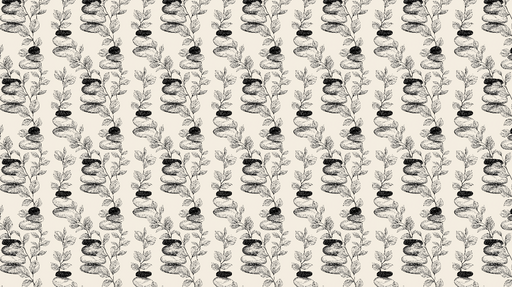 Papier peint pierres empilées Motif délicat de pierres et feuillages