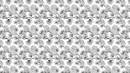 Papier peint pin et cônes Motif monochrome de cônes de pin et aiguilles délicates