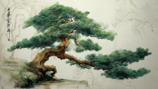 Papier peint pin Magnifique illustration de pin artistique avec des nuances de vert