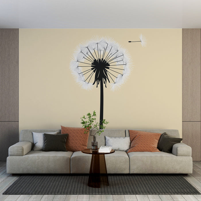 Papier peint beige avec motif de pissenlit stylisé pour salon moderne