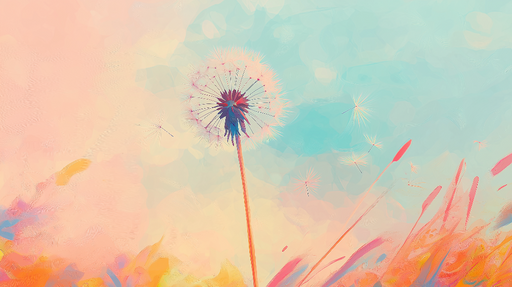 Papier peint pissenlit Dandelions aux couleurs pastel sur fond doux