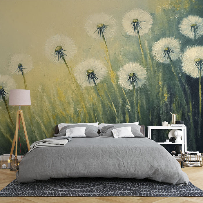 Papier peint paysage doux avec pissenlits éclatants pour chambre moderne