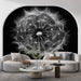 Papier peint design abstrait noir et blanc avec motif de pissenlit pour salon moderne