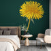 Papier peint pissenlit jaune éclatant sur fond vert foncé pour décoration de chambre moderne