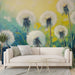 Papier peint pissenlit avec fleurs blanches sur fond coloré pour salon moderne