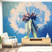 Papier peint artistique pissenlit avec fond bleu pour salon moderne