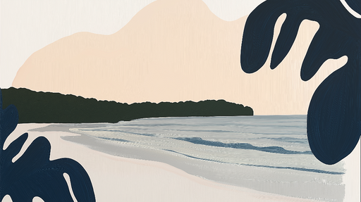 Papier peint plage apaisante Vagues douces et végétation tropicale