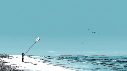 Papier peint plage avec cerf-volant Enfant faisant voler un cerf-volant au bord de la mer