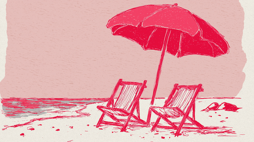 Papier peint plage Chaises longues et parasol au bord de la mer