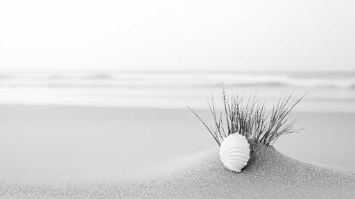 Papier peint plage Coquillage et brins d'herbe sur sable doux