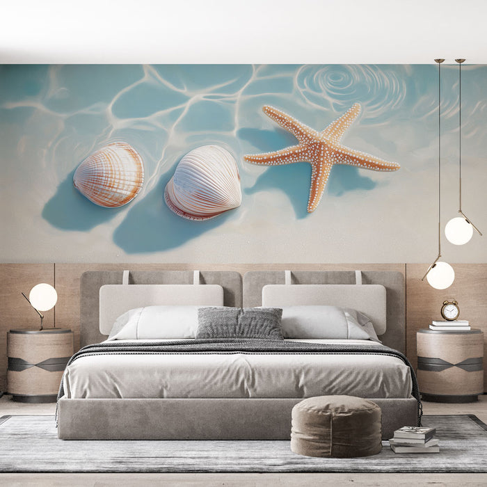 Tableau Toile Déco Plage Coquillages - 70x50 Cm - Impression HD Sans Cadre - Pour Salon Chambre - 13