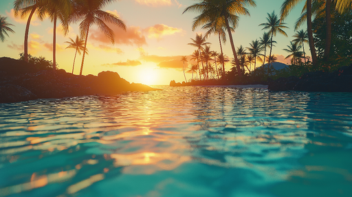 Papier peint plage Coucher de soleil tropical apaisant