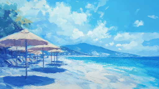 Papier peint plage ensoleillée Ombres de parasols sur un bord de mer tranquille