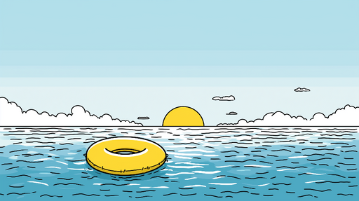 Papier peint plage estivale Bouée jaune flottante sur une mer émeraude sous un ciel ensoleillé