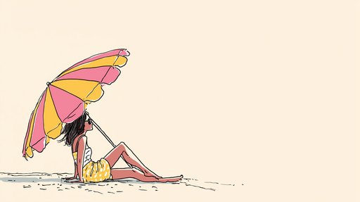 Papier peint plage estivale Illustration d'une femme sous un parasol coloré