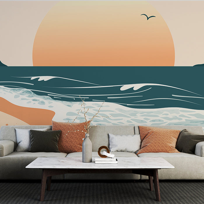 Papier peint plage | Illustration abstraite d'un coucher de soleil sur la mer