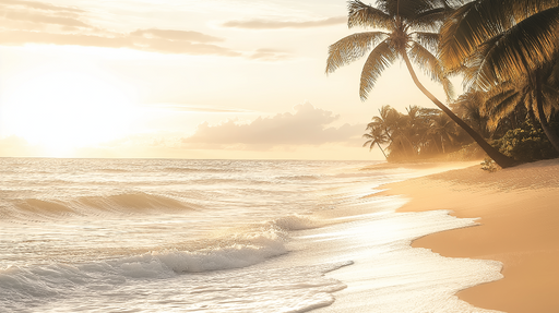 Papier peint plage Lumière dorée sur la mer