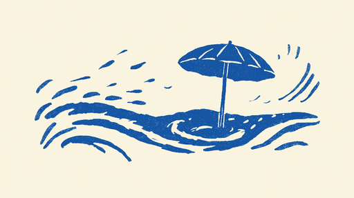 Papier peint plage Motif d'un parasol au bord de l'eau avec vagues stylisées