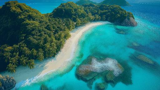 Papier peint plage paradisiaque Côte tropicale avec eaux turquoises et palmiers majestueux