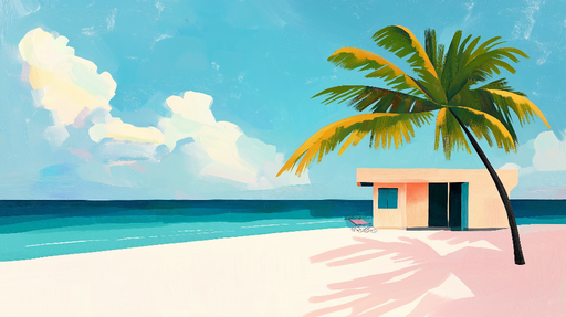 Papier peint plage paradisiaque Vue sur une plage aux eaux turquoise et un cocotier élégant