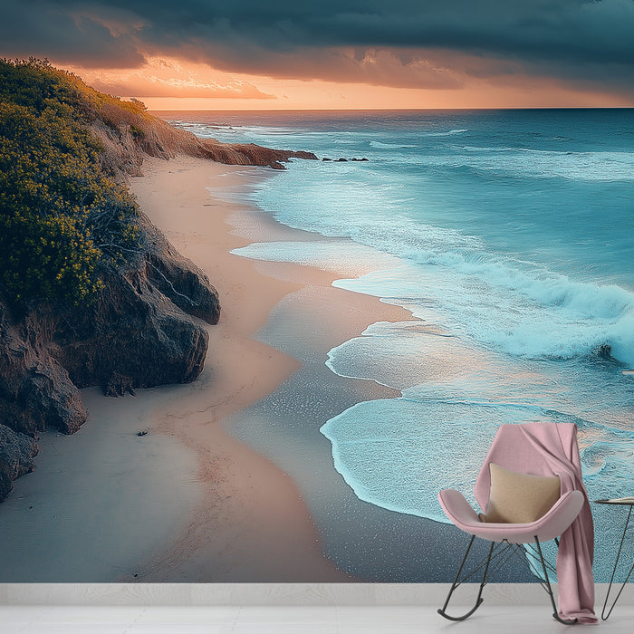Papier peint plage | Rivage calme au coucher du soleil