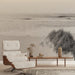 Papier peint plage minimaliste en noir et blanc pour salon moderne