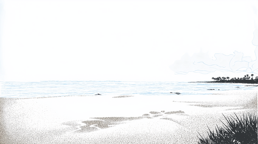 Papier peint plage tranquille Paysage côtier minimaliste avec mer et palmiers