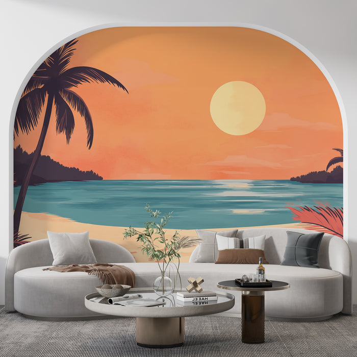 Papier peint plage tropicale | Coucher de soleil paisible sur la mer