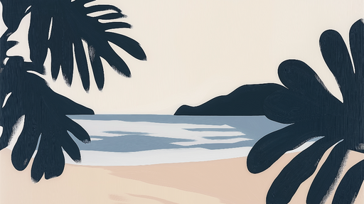 Papier peint plage tropicale Feuilles sombres et océan serein