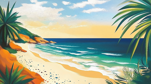 Papier peint plage tropicale Vue lumineuse sur la mer et la nature