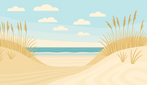 Papier peint plage Une vue stylisée sur la plage avec dunes et ciel bleu