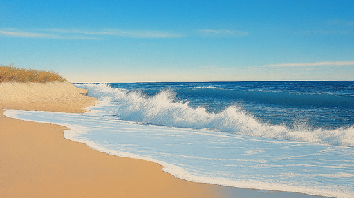 Papier peint plage Vagues délicates et sable doré sous un ciel bleu