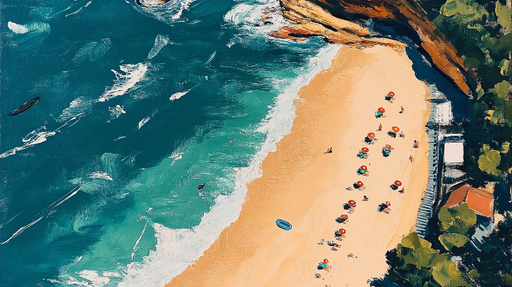 Papier peint plage Vue aérienne d'une plage animée sous le soleil