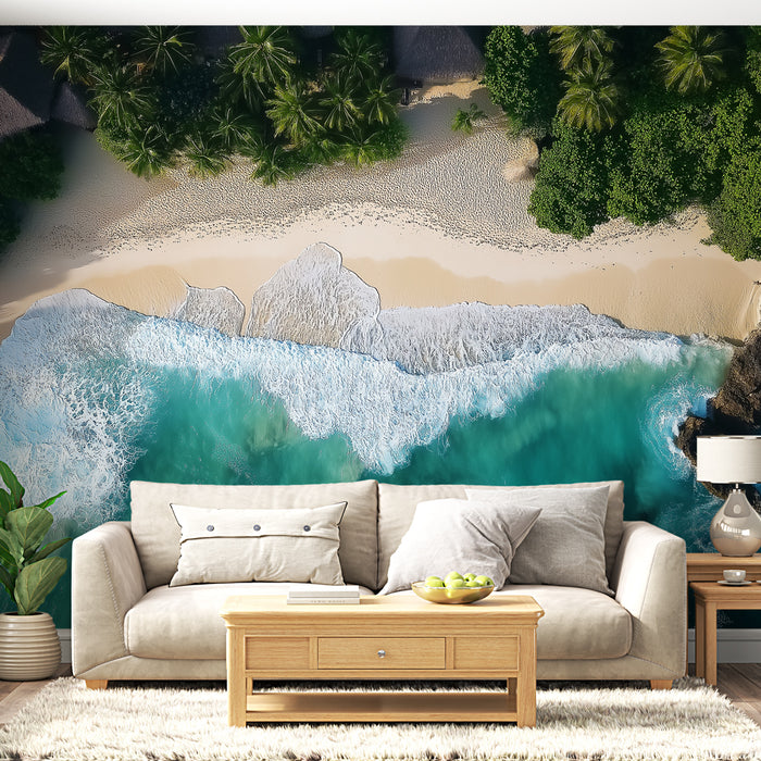 Papier peint plage | Vues aériennes d'une plage tropicale avec mer turquoise