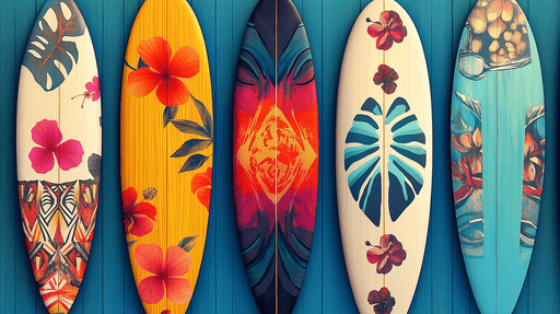 Papier peint planche de surf Motifs floraux colorés et designs tropicaux