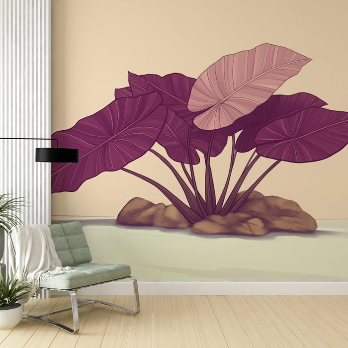 Papier peint plante colorée | Feuilles d'un mauve éclatant sur un fond doux