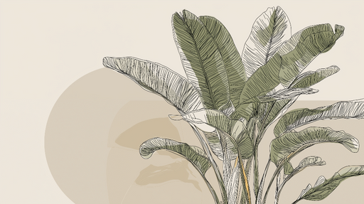 Papier peint plante tropicale Illustrations délicates de feuilles de bananier sur fond neutre