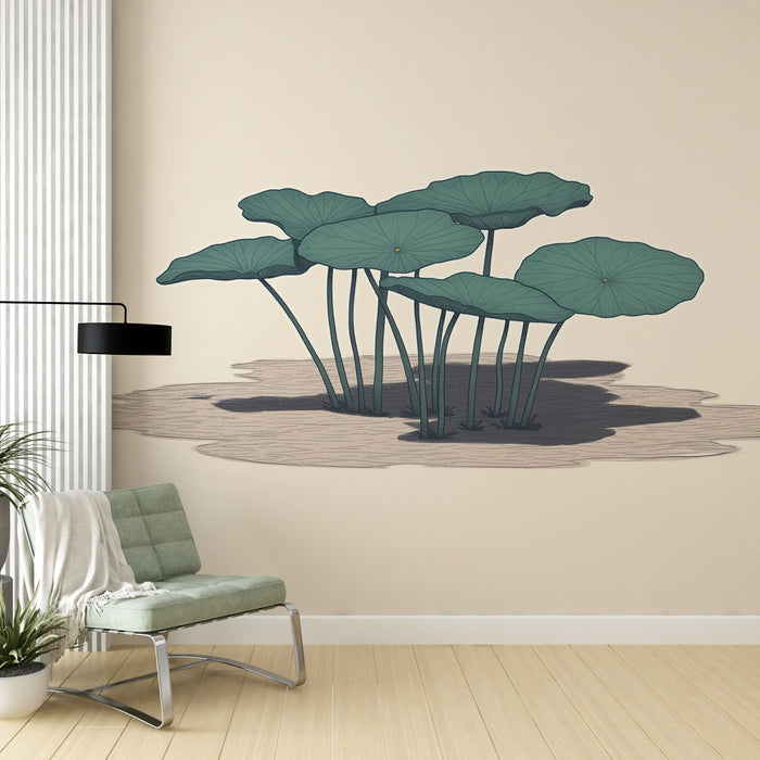 Papier peint plantes aquatiques | Feuilles délicates sur fond doux