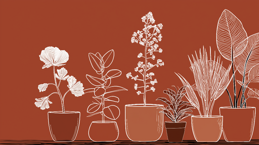 Papier peint plantes en pot Silhouettes blanches de plantes sur fond terracotta