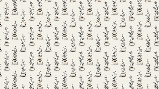 Papier peint plantes et pierres Motif délicat de plantes et empilement de pierres