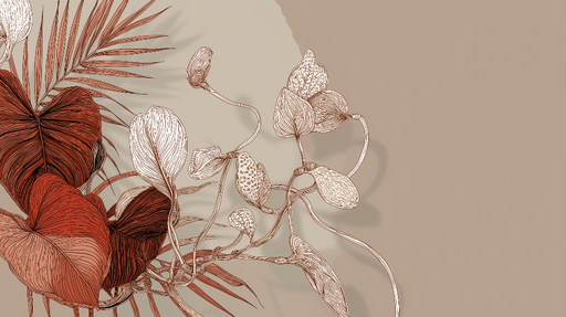 Papier peint plantes Motifs floraux en nuances de rouge et beige